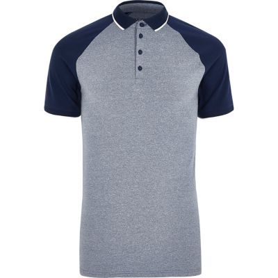 Navy and grey muscle fit polo shirt